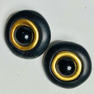 Givenchy Vintage Ebony and Gold Clip Earrings